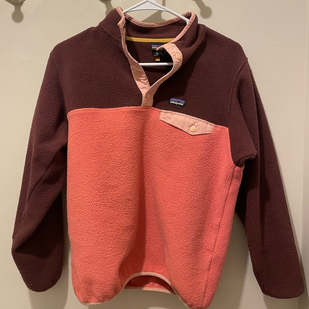Burgundy/Pink Patagonia Kids XL/14 Synchilla Snap-T Fleece Pullover